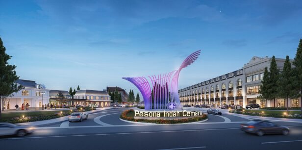 Tampilan arsitektur rumah modern dengan desain mewah dan pencahayaan elegan di malam hari